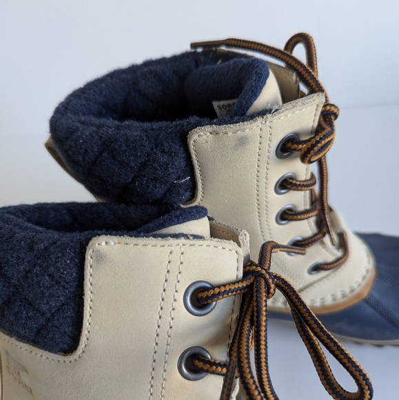 Sorel Slimpack Lace II Shell Rubber Leather Wool Boot Oatmeal Collegiate Navy 8½ - Picture 5 of 10
